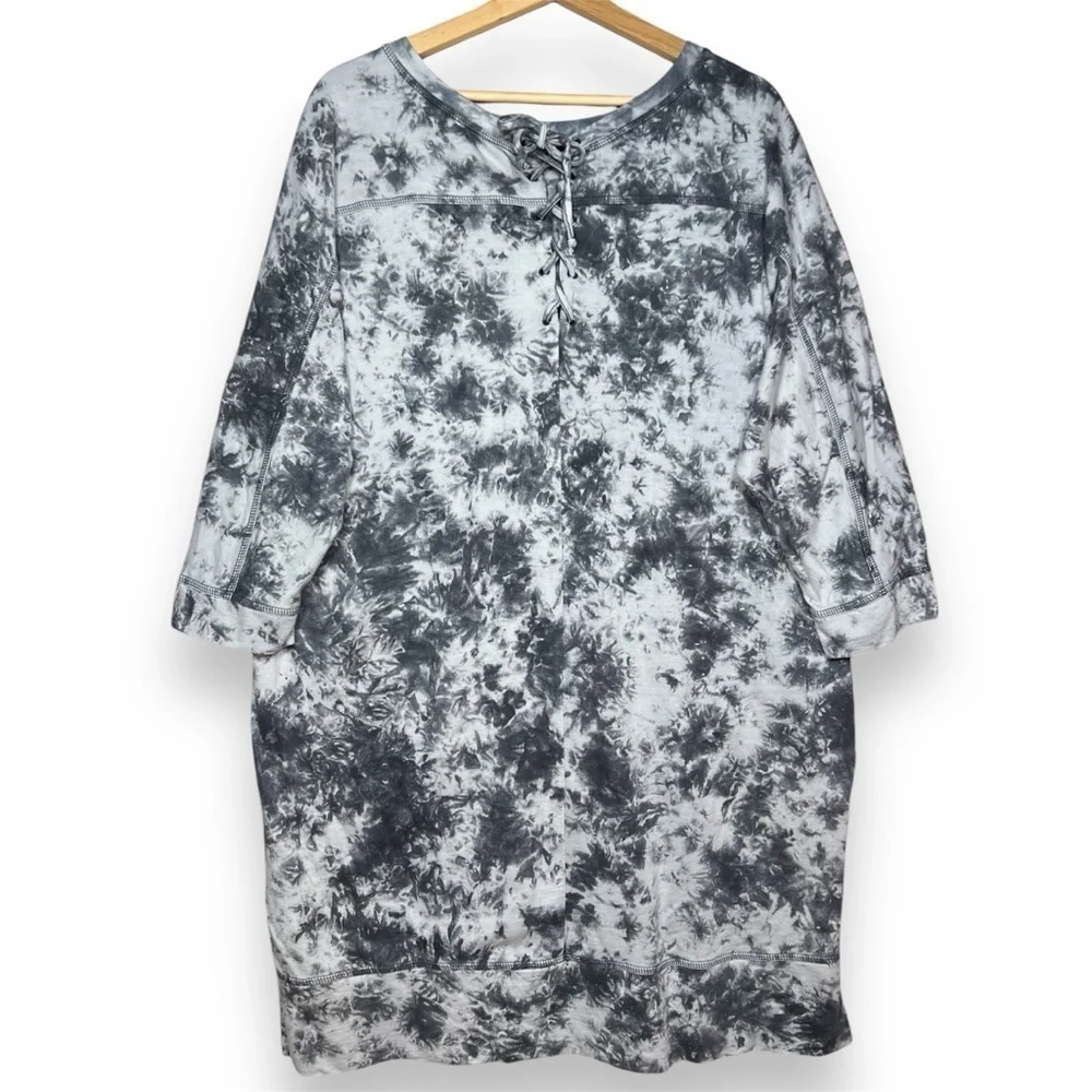 Chicos Zenergy Tie Dye Sweatshirt Dress Women’s XL 16/18 Lace Up Back Pockets 3 - Picture 4 of 11